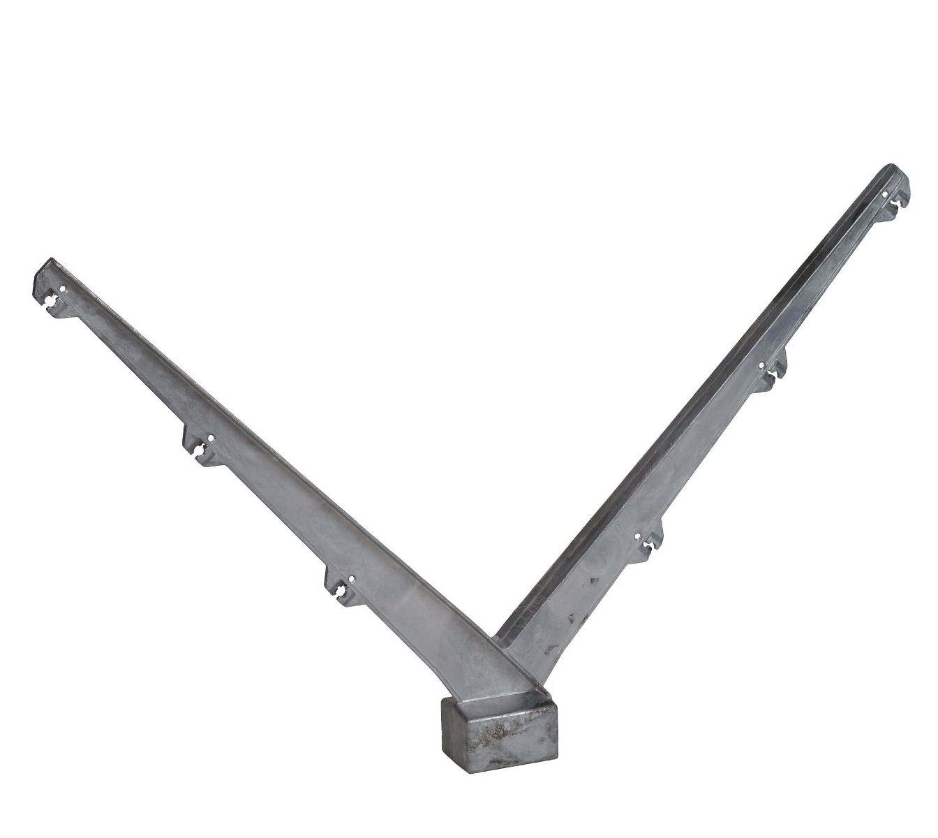 Aluminium dubbele arm 45° kokerprofiel 2 × 3 draden – prikkeldraadhouder / puntdraadkop