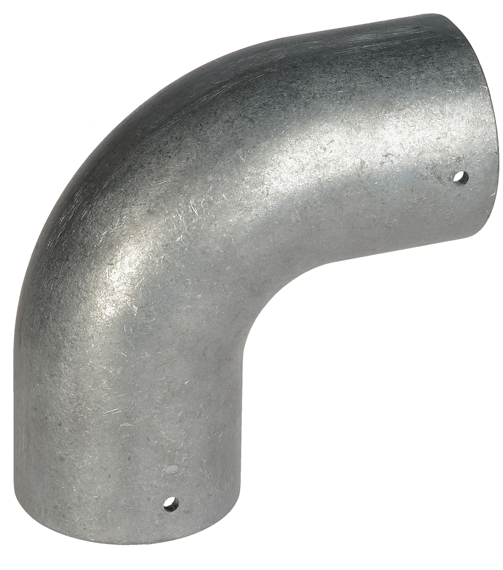 Een zilverkleurige aluminium 90 graden knie buiskoppeling van 60mm voor een stevige en duurzame verbinding van steigerbuizen.