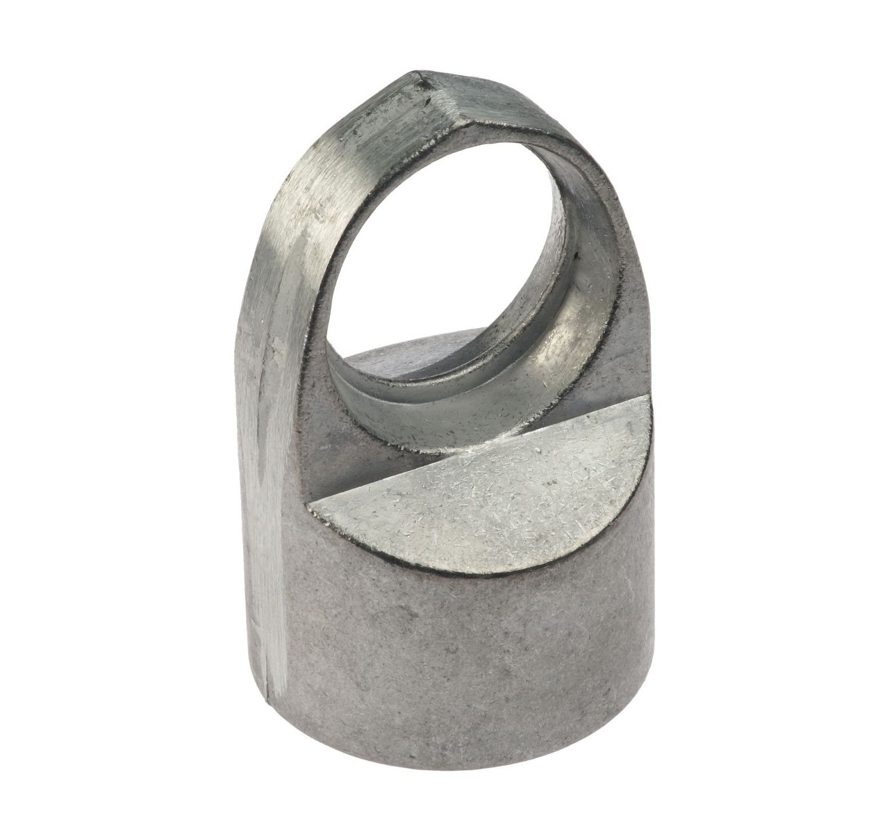 Een zilverkleurige metalen doorvoerkop met een ronde opening aan de bovenzijde voor het stevig verbinden van buisconstructies.