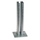 Thermisch verzinkte voetplaat voor koker 60 × 60 mm, 120 × 120 mm montageplaat, 6 mm dik, met adapter van 2 mm wanddikte. Geschikt voor hekwerkconstructies op beton of steen.