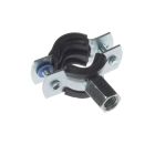 Pijpbeugel met M8/M10 draad, verzinkt staal, rubber inlage, voor trillingsdempende bevestiging van leidingen aan wand of plafond