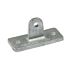 Een zilverkleurige gegoten metalen scharniersteun met een rechthoekige basis, twee bevestigingsgaten en een centraal oog voor scharnierpunten.