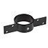 Zwarte aluminium schuttingbeugel tussenmodel met zijflenzen en voorgeboorde gaten voor het eenvoudig bevestigen van ronde buizen.