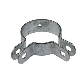 Deze afbeelding toont een 2-delige hoekbeugel van 60 mm, vervaardigd uit thermisch verzinkt staal voor duurzame buisbevestigingen.