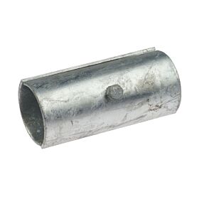Een tweedelige thermisch verzinkte stalen buiskoppeling met een centrale bout voor het veilig en stevig verbinden van ronde metalen buizen.
