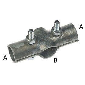 Thermisch verzinkte 2-delige x-klem type TJ-226 voor het haaks verbinden van metalen buizen met stevige bouten en moeren.