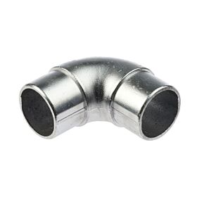 Een zilverkleurige aluminium 90-graden bocht koppeling voor het verbinden van ronde buizen met een diameter van 60mm.