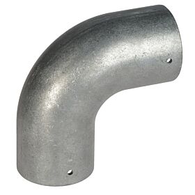 Een zilverkleurige aluminium 90 graden knie buiskoppeling van 60mm voor een stevige en duurzame verbinding van steigerbuizen.