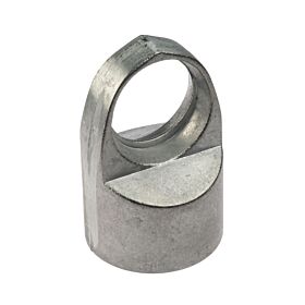 Een zilverkleurige aluminium doorvoerkop die wordt gebruikt voor een stevige verbinding tussen ronde palen en horizontale liggers.