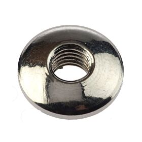 Zilverkleurige ronde RVS anti-inbraak slotmoer met een centraal M8 schroefdraadgat voor een veilige en duurzame bevestiging.