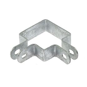 Zilverkleurige thermisch verzinkte dubbele stalen hoekbeugel met voorgeboorde gaten voor het stevig monteren van 60x60mm kokerprofielen.