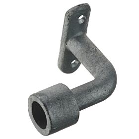 Zijaanzicht van een robuuste, thermisch verzinkte gegoten T-klem met montageplaat en twee gaten voor stabiele wandbevestiging.