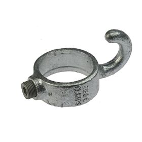 Een stevige gegoten klemring met haak van thermisch verzinkt staal, voorzien van een inbusbout voor veilige buisbevestiging.