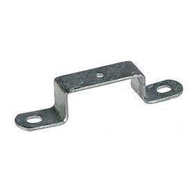 Een zilverkleurige, thermisch verzinkte halve metalen beugel voor montage aan een vierkante paal van zestig bij zestig millimeter.