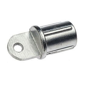 Een zilverkleurige aluminium interne einddop met een oogje voor 42mm buizen, ideaal voor stevige schoorverbindingen.