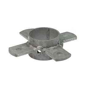 Ronde stalen knelring met vier uitstekende lippen voorzien van boorgaten, afgewerkt met een duurzame thermisch verzinkte laag.