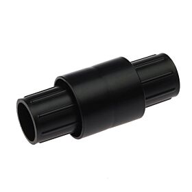 Een zwart kunststof inwendig koppelstuk met ribbels voor een stevige verbinding van buizen met een diameter van 42 mm.