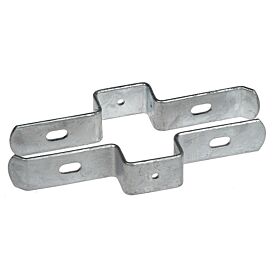 Een duurzame thermisch verzinkte langlipbeugel ontworpen voor de bevestiging van dubbelstaafmatten aan een 60x40mm kokerprofiel.