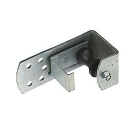 Een elektrolytisch verzinkt metalen rolstel met een zwarte kunststof diabolo-vormige roller voor soepele en veilige kabelgeleiding.