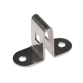 Een zilverkleurige RVS 304 montagebeugel met twee montagevleugels en gaten voor het stevig bevestigen van dubbelstaafmatten.