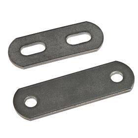 Twee duurzame RVS 304 sluitplaten voor draadbeugels met afgeronde hoeken op een witte achtergrond.