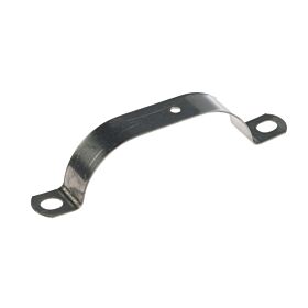 Een gebogen roestvrijstalen eindstrip voor buisklemmen met drie gaten, ideaal voor het verbinden van ronde buizen.