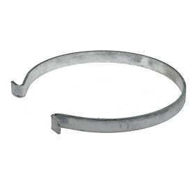 Een smalle metalen emmerring van thermisch verzinkt staal, uitgevoerd als open ring met twee omgebogen uiteinden op een witte achtergrond.