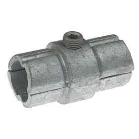 Een close-up van een thermisch verzinkt gegoten inwendig koppelstuk G101 met inbusbout voor het koppelen van buizen.