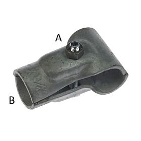 Een stevige thermisch verzinkte 2-delige T-klem type TJ-210 voor het verbinden van buizen met een bout.