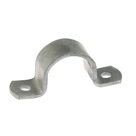 Een thermisch verzinkte kapbeugel van 30 x 4 mm stripstaal met voorgeboorde gaten voor het veilig bevestigen van buizen.