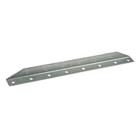 Een zilverkleurige thermisch verzinkte plankbeugel met voorgeboorde gaten voor een stevige en duurzame montage van wandplanken.