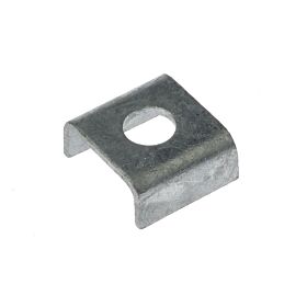 Een thermisch verzinkte U-onderlegring met een centraal gat, specifiek ontworpen voor gebruik met ophangbeugel type 270.