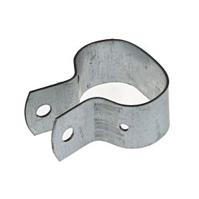 Een brede, ovale verzinkte schoorbeugel van 40x2mm met voorgeboorde gaten, ontworpen voor het stevig bevestigen van buizen en constructies.