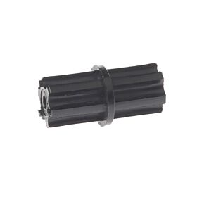 Een zwart kunststof inwendig koppelstuk met ribbels voor het stevig verbinden van buizen met een diameter van 42 millimeter.