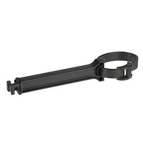 Zwarte kunststof klemstrip clip van 60mm met een flexibele lus en stevige basis voor het organiseren en bevestigen van kabels.