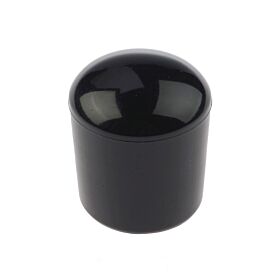 Een glanzende zwarte ronde kunststof dop voor de bescherming en nette afwerking van het uiteinde van ronde buizen.