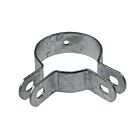 Deze afbeelding toont een 2-delige hoekbeugel van 60 mm, vervaardigd uit thermisch verzinkt staal voor duurzame buisbevestigingen.