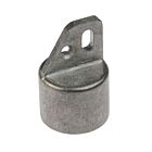 Een grijze aluminium eindkap met een opstaande lip voorzien van gaten, geschikt voor het veilig afsluiten van ronde buizen.