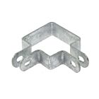 Zilverkleurige thermisch verzinkte dubbele stalen hoekbeugel met voorgeboorde gaten voor het stevig monteren van 60x60mm kokerprofielen.