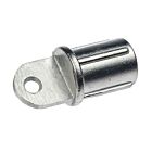 Een zilverkleurige aluminium interne einddop met een oogje voor 42mm buizen, ideaal voor stevige schoorverbindingen.