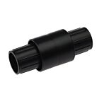 Een zwart kunststof inwendig koppelstuk met ribbels voor een stevige verbinding van buizen met een diameter van 42 mm.