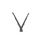 Een grijze, modulaire dubbele prikkeldraadarm in V-vorm, ontworpen voor het bevestigen van prikkeldraad bovenop een hekwerkpaal.