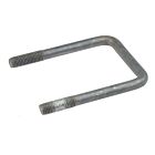 Een zijaanzicht van een zilverkleurige rechthoekige draadbeugel met M10 schroefdraad, thermisch verzinkt voor extra duurzaamheid.