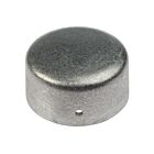Een ronde aluminium paaldop in een blanke uitvoering met een klein zijgat voor bevestiging aan een buis.