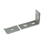 Een set bestaande uit een metalen L-beugel en een montageplaatje, thermisch verzinkt voor de bevestiging van dubbelstaafmatten aan een muur.