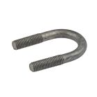 Grijze, thermisch verzinkte metalen draadbeugel in een U-vorm met schroefdraad aan beide zijden voor industriële montage.