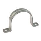 Een metalen, verzinkt U-vormig zadel met twee montagegaten voor het veilig vastzetten van leidingen en kabels op oppervlakken.