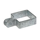 Een thermisch verzinkte vierkante metalen eindbeugel voor het stevig bevestigen van gaas of draadmatten aan een hekwerkpaal.