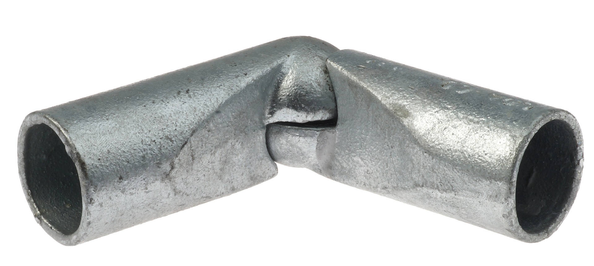 Een robuust metalen G101 scharnierstuk van thermisch verzinkt gietijzer voor het flexibel verbinden van twee buizen.