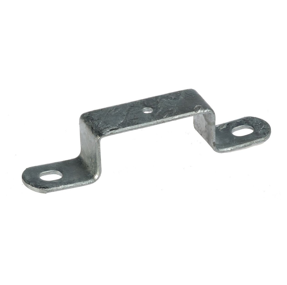 Een zilverkleurige, thermisch verzinkte halve metalen beugel voor montage aan een vierkante paal van zestig bij zestig millimeter.